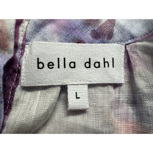 BELLA DAHL TOP WOMENS SIZE LARGE FLORAL LINEN MOCK NECK RUFFLE BLOUSE PURPLE NEW - Picture 5 of 13